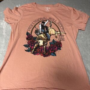 Professional Bull Riders PBR Pink Rose Bling Print T-Shirt Large Bling Rodeo
